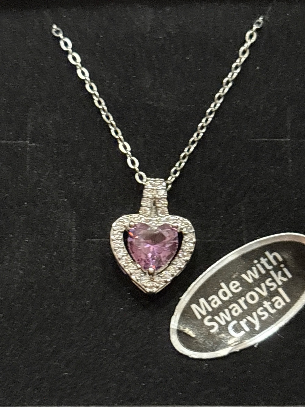 Swarovski Heart Pendant Necklace with Purple Crystal and Silver Accents